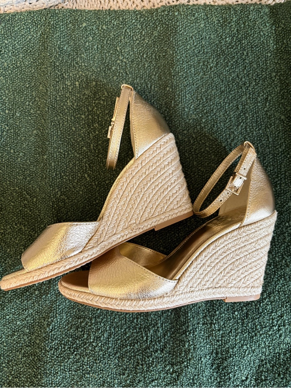 Vince Camuto Gold Ankle-Strap Wedge Sandals - Picture 2 of 4